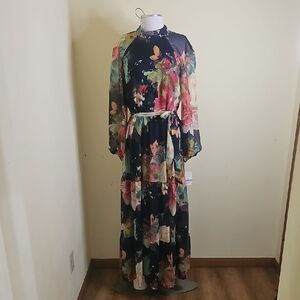 Elegant Floral Long Sleeve Maxi Dress